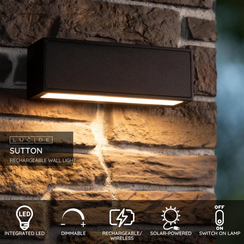 Lucide SUTTON - Nástenné svietidlo Indoor/Outdoor - LED Dim. - 1x2W 2850K/3150K - IP54 - Senzor deň/noc - Čierny